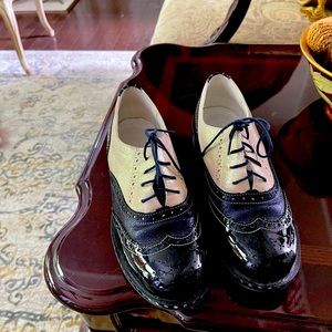 Wingtip patent Oxford black, blue, gold. Brand new